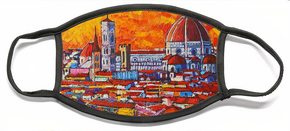 Italy Face Mask featuring the painting Abstract Sunset Over Duomo In Florence Italy by Ana Maria Edulescu