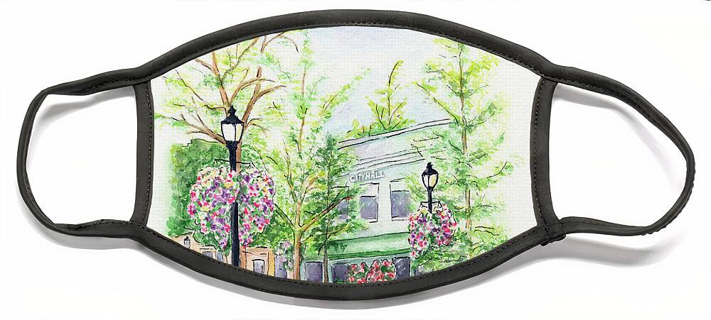Small Town Face Mask featuring the painting Across the Plaza by Lori Taylor