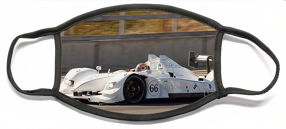 Darin Volpe Motorsports Face Mask featuring the photograph In The Lead - Acura ARX-02 Number 66 at Laguna Seca Raceway by Darin Volpe