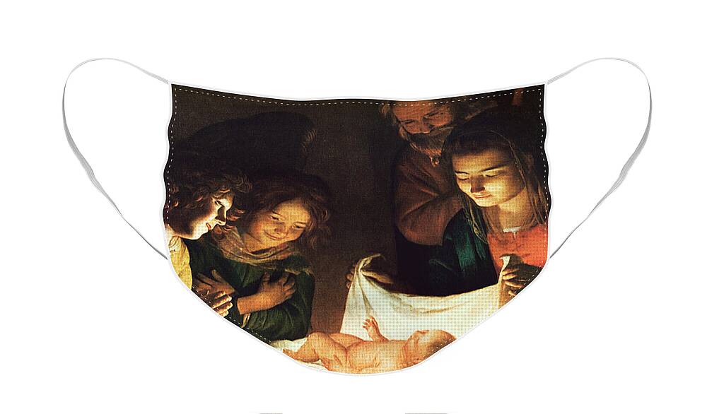 Adoration Of The Baby Face Mask featuring the painting Adoration of the baby by Gerrit van Honthorst