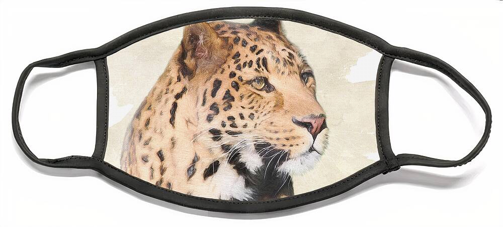 Leopard Face Mask featuring the digital art African Leopard Portrait by Jayne Carney