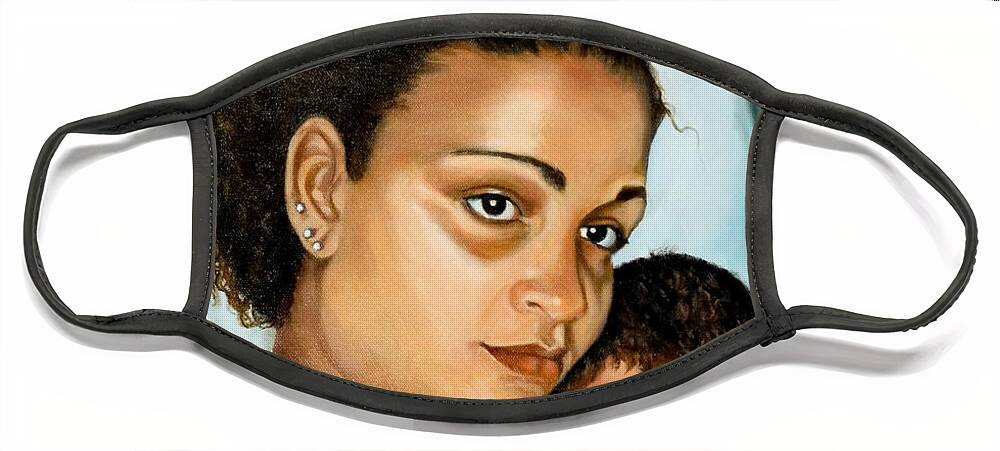Portrait Face Mask featuring the painting After Birth Jacina and Javon by Marlene Book