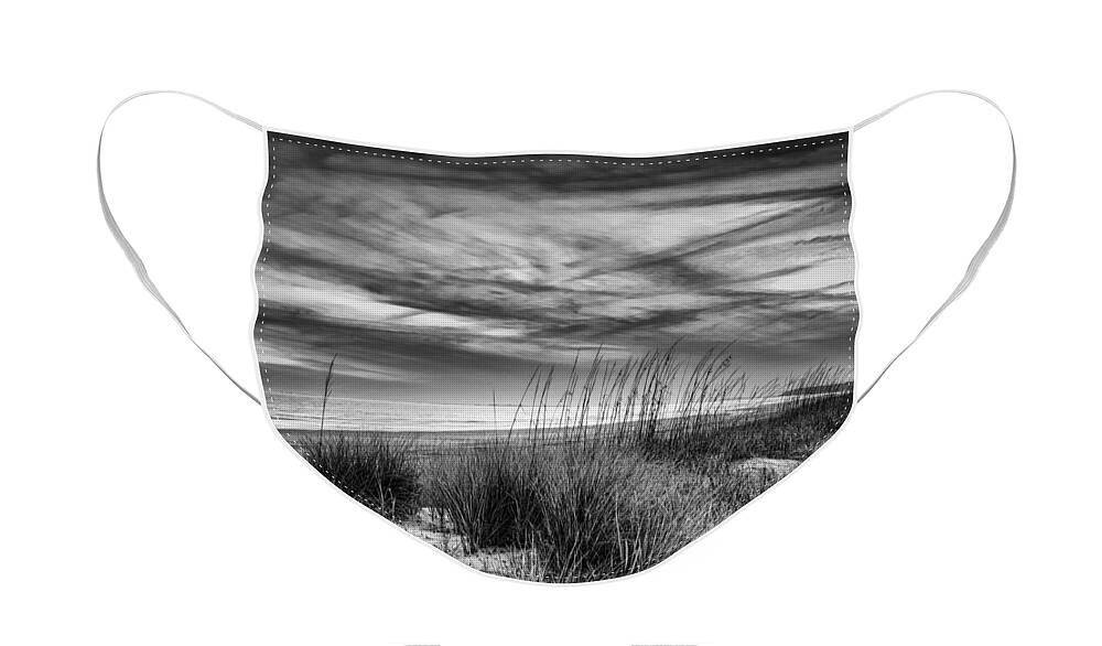 Beach Face Mask featuring the digital art After Sunset In B and W by Phill Doherty