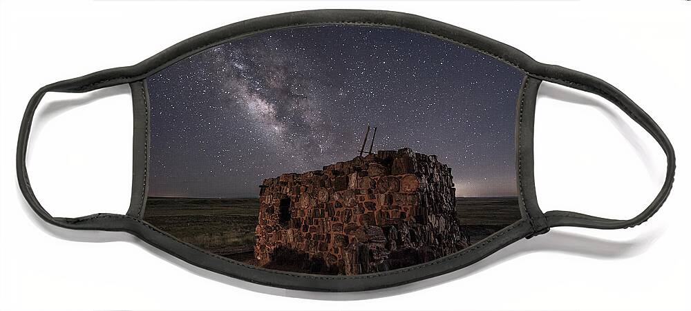 Petrified Forest Face Mask featuring the photograph Agate House at Night by Melany Sarafis