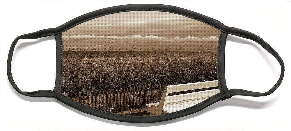Boardwalk Face Mask featuring the photograph Aged View Sepia Boardwalk / Coastal Landscape Photograph by PIPA Fine Art - Simply Solid