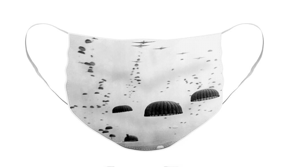 #faatoppicks Face Mask featuring the photograph Airborne Mission During WW2 by War Is Hell Store