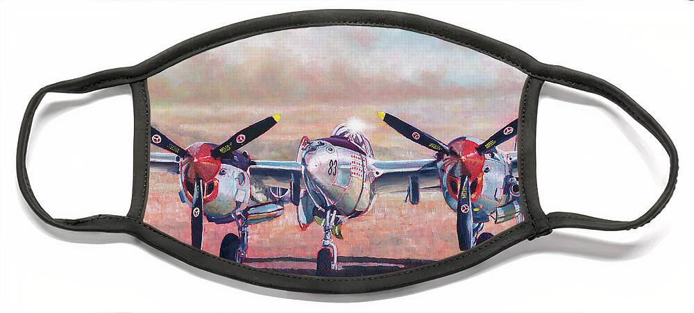 Aviation Art Face Mask featuring the painting Airshow Lightning by Douglas Castleman