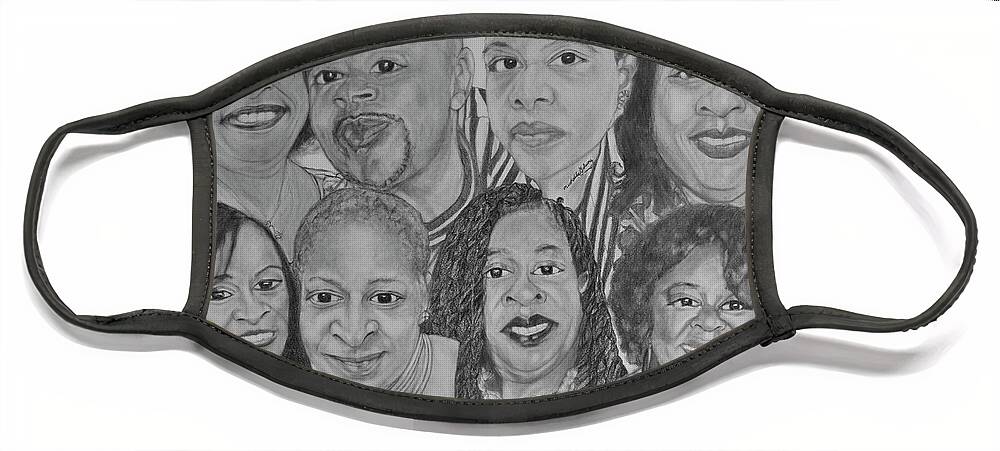 Graphite Face Mask featuring the drawing All Of Us by Michelle Gilmore
