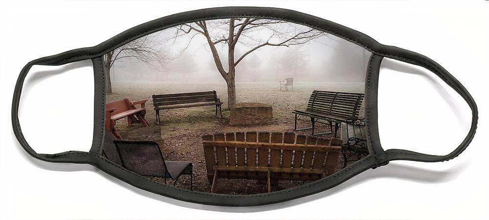 Benches Face Mask featuring the photograph All That's Left by Peggy Dietz