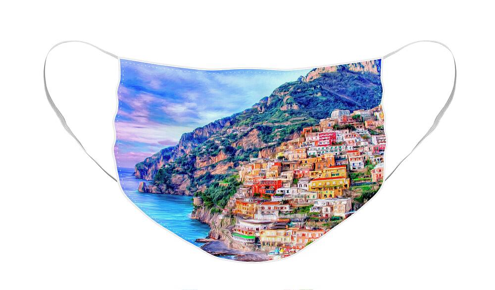 Amalfi Coast Face Mask featuring the painting Amalfi Coast at Positano by Dominic Piperata