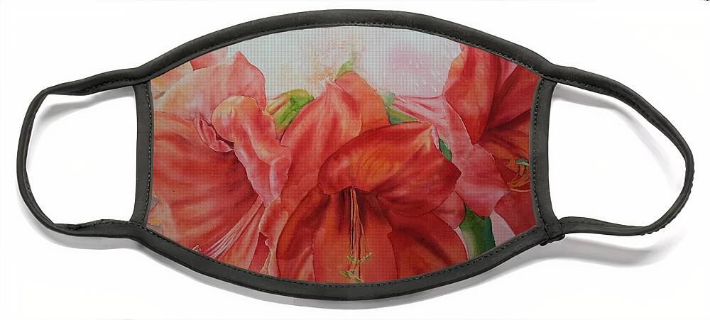 Flowers Face Mask featuring the painting Amarylis by Ruth Kamenev