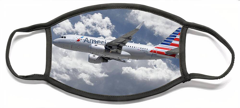 Airbus Face Mask featuring the digital art American Airlines Airbus A319 by Airpower Art