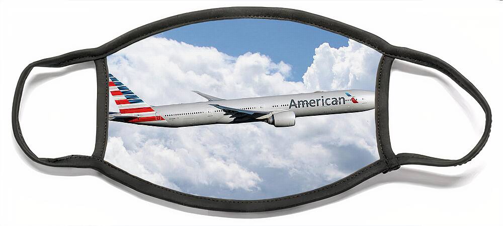 American Face Mask featuring the digital art American AIrlines Boeing 777 by Airpower Art