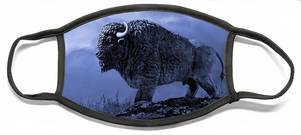 American Face Mask featuring the digital art American Bison by M Spadecaller