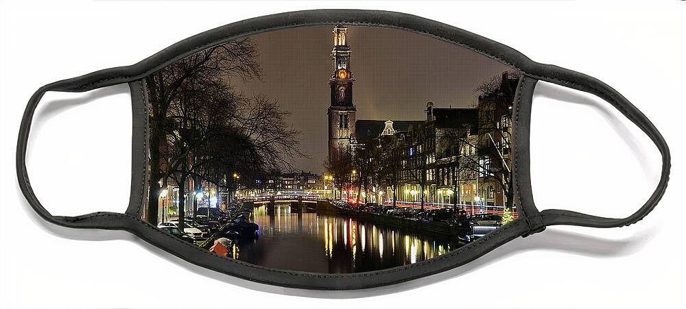 Canal Face Mask featuring the photograph Amsterdam by night - Prinsengracht by Carlos Alkmin