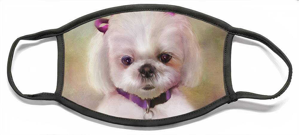 White Dogs Face Mask featuring the mixed media An Angel of Fluff by Colleen Taylor