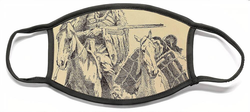 Remington Face Mask featuring the painting An Old Time Mountain Man with His Ponies by Frederic Remington