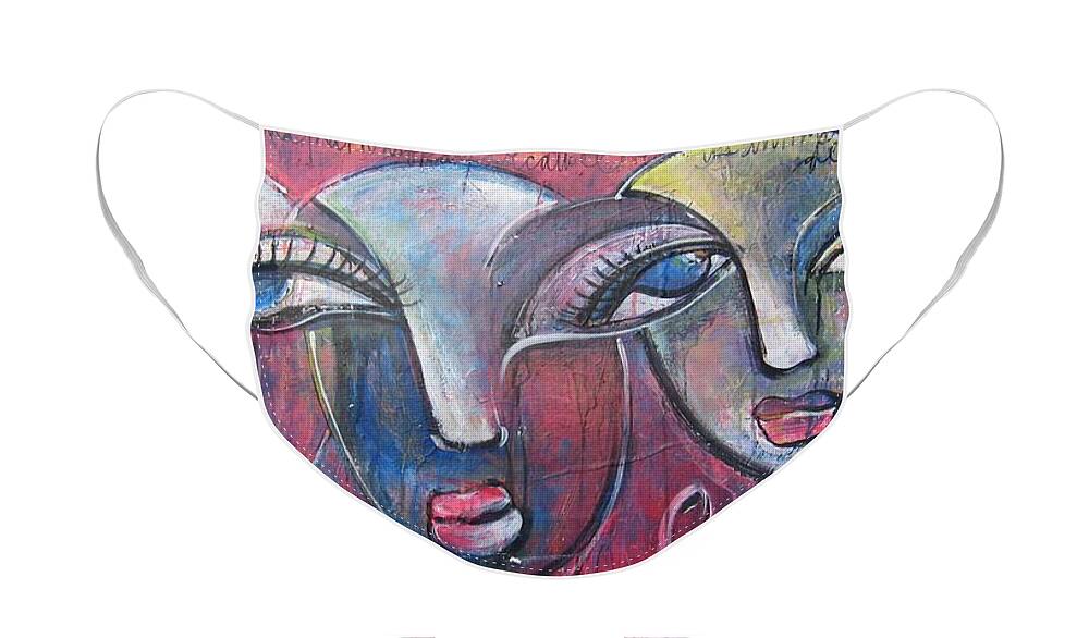 Hearts Face Mask featuring the painting And Then There Were Three by Laurie Maves ART