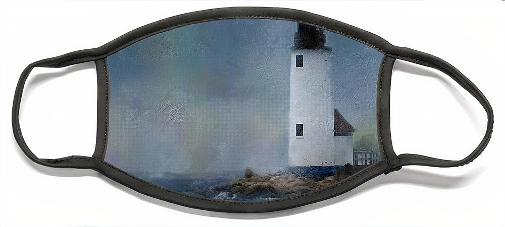 Lighthouse Face Mask featuring the digital art Anisquam Rain by Sand And Chi