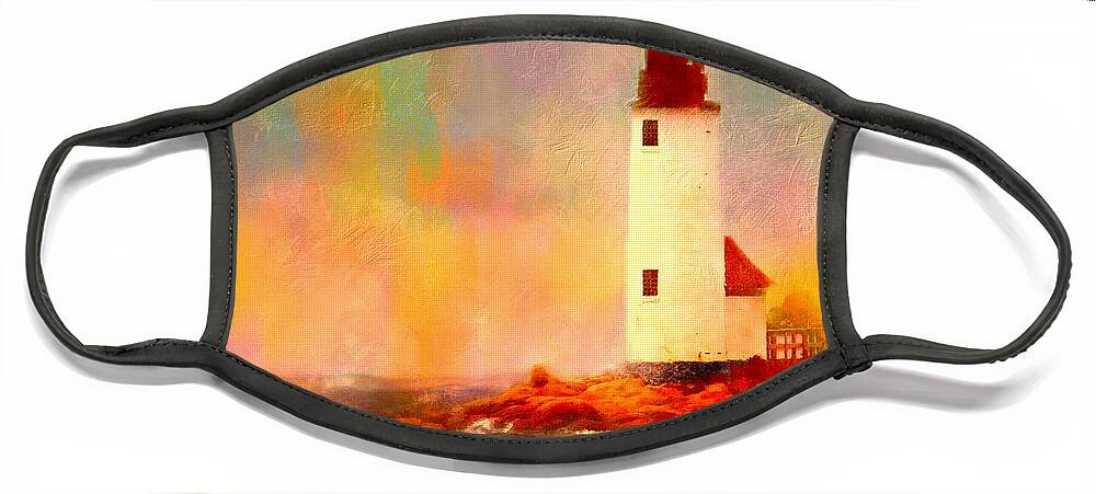 Lighthouse Face Mask featuring the painting Annisquam Rainbow by Sand And Chi