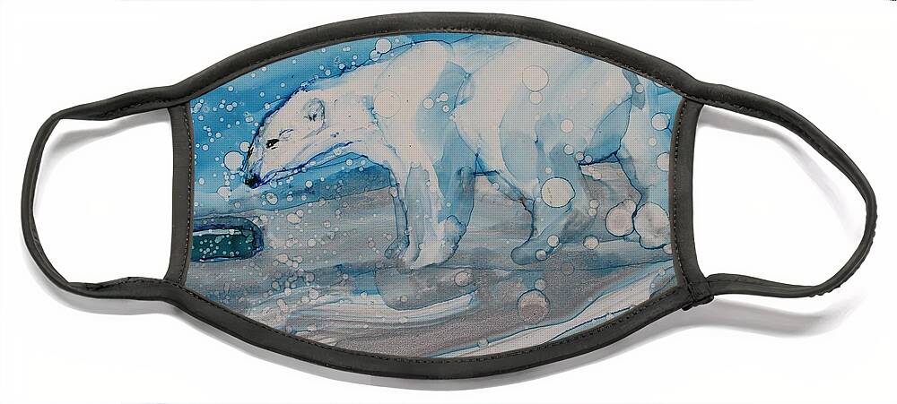Polar Bear Face Mask featuring the painting Anybody Home? by Ruth Kamenev