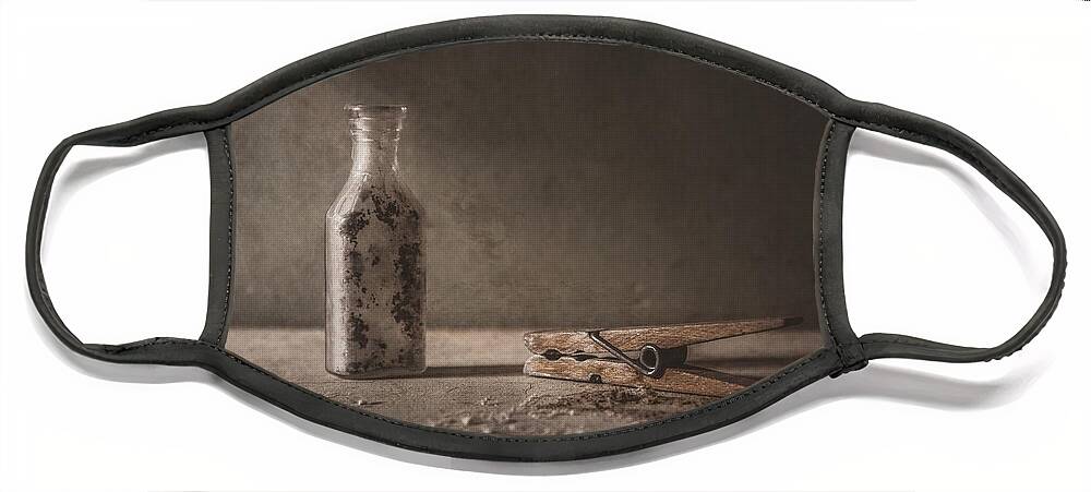 Scott Norris Photography Face Mask featuring the photograph Apothecary Bottle and Clothes Pin by Scott Norris