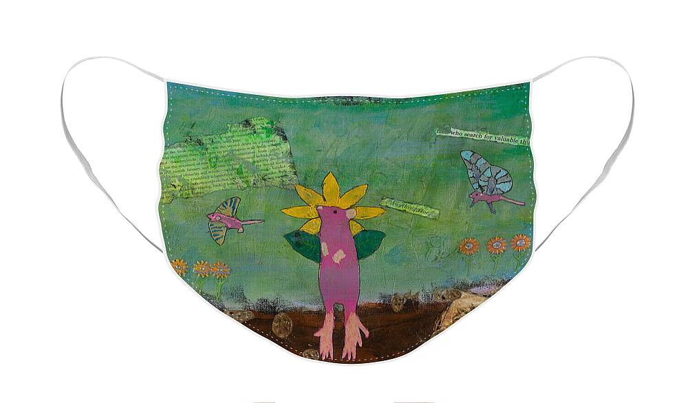 Rat Face Mask featuring the mixed media April Showers by Dawn Boswell Burke
