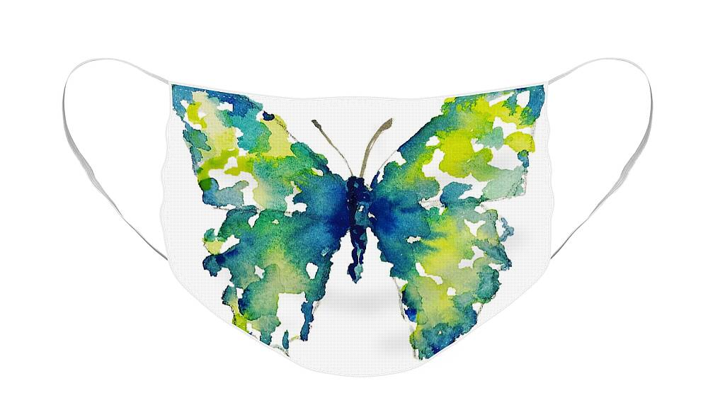 Butterfly Face Mask featuring the painting Aqua watercolor butterfly Liana Yarckin by Liana Yarckin