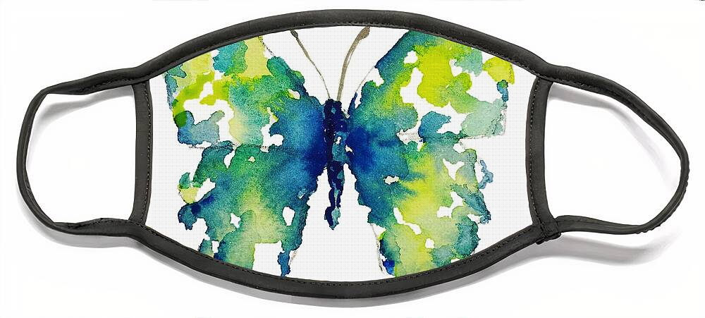 Butterfly Face Mask featuring the painting Aqua watercolor butterfly Liana Yarckin by Liana Yarckin