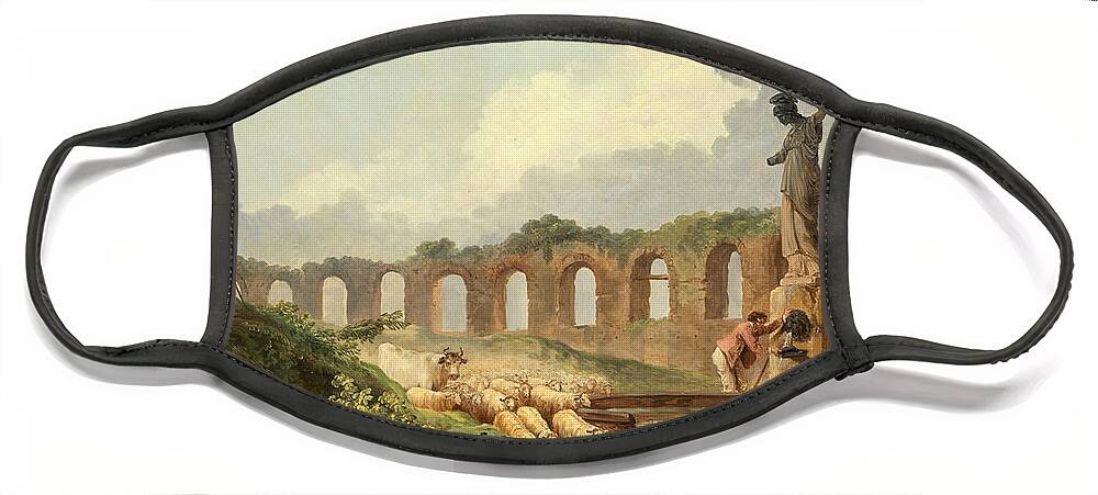 Hubert Robert Face Mask featuring the painting Aqueduct in Ruins by Hubert Robert