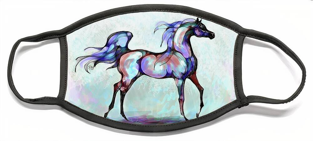 Stacey Mayer Face Mask featuring the digital art Arabian Horse Overlook by Stacey Mayer