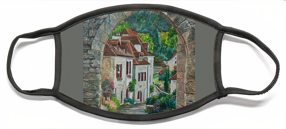 St. Cirq In Lapopie France Face Mask featuring the painting Arch Of Saint-Cirq-Lapopie by Charlotte Blanchard