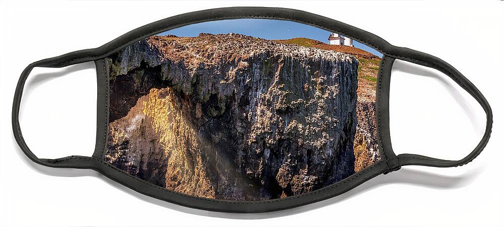 Arch Rock Face Mask featuring the photograph Arch Rock and Lighthouse by Endre Balogh