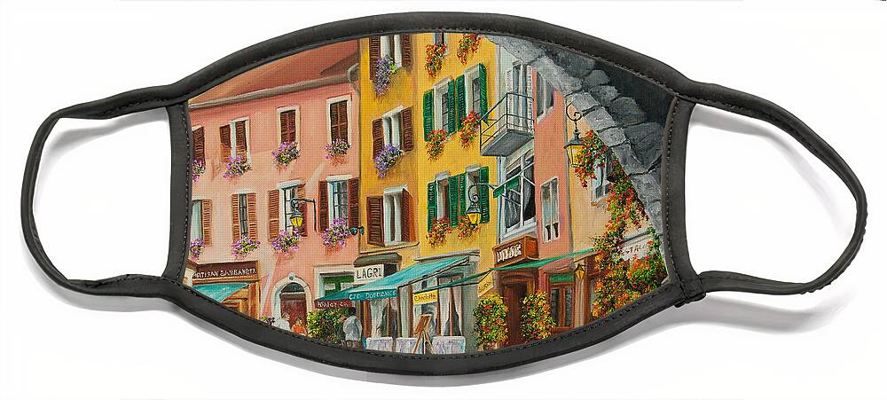 Annecy France Art Face Mask featuring the painting Archway To Annecy's Side Streets by Charlotte Blanchard