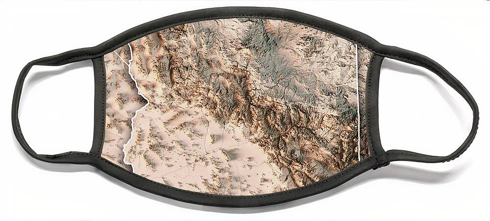 Arizona Face Mask featuring the digital art Arizona State USA 3D Render Topographic Map Neutral by Frank Ramspott