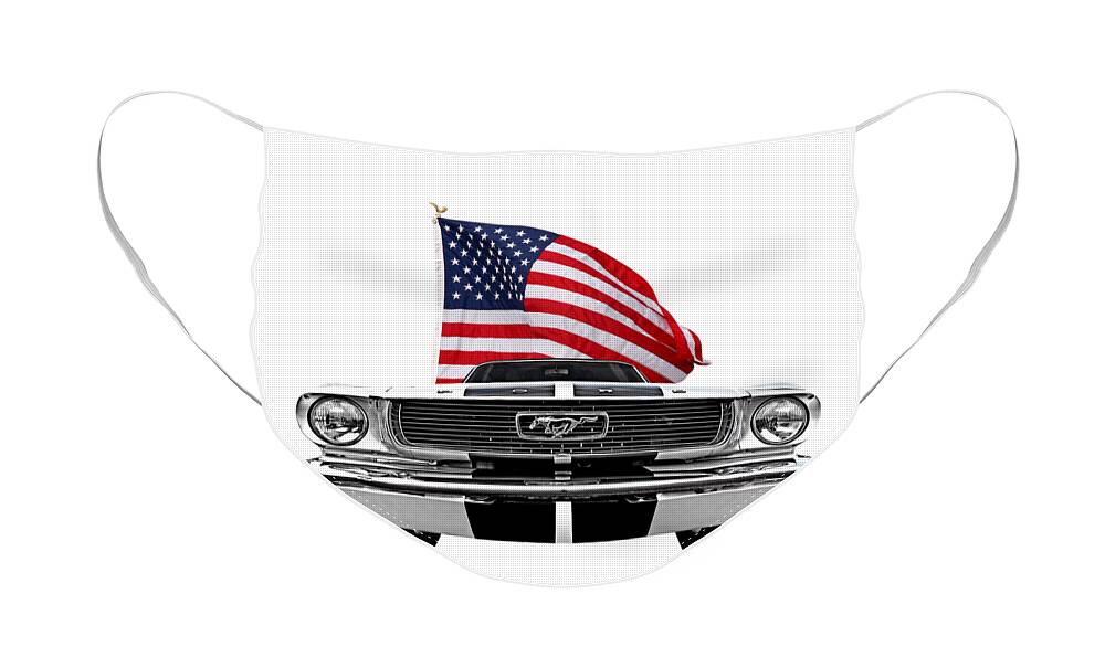 Mustang Face Mask featuring the photograph Patriotic Mustang on White by Gill Billington