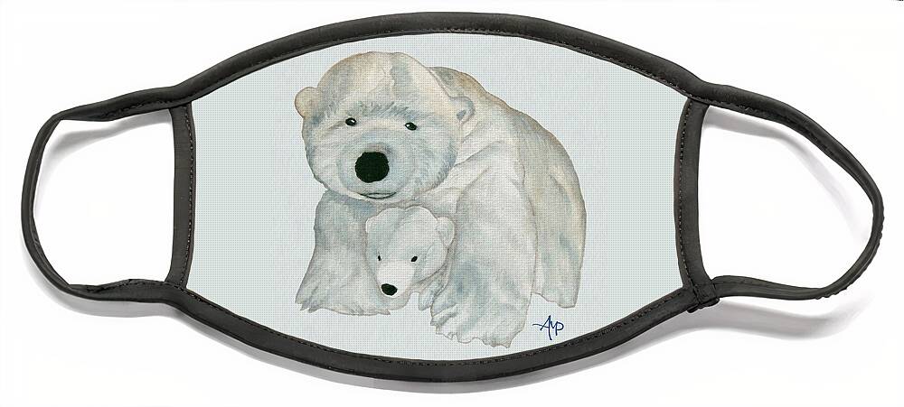 Polar Bear Face Mask featuring the painting Cuddly Polar Bear Watercolor by Angeles M Pomata