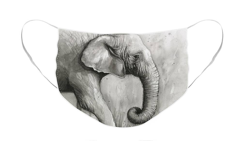Elephant Face Mask featuring the painting Elephant Watercolor by Olga Shvartsur