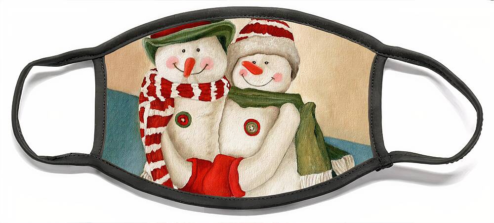 Snowman Face Mask featuring the painting Mr. And Mrs. Snowman Vintage by Angeles M Pomata