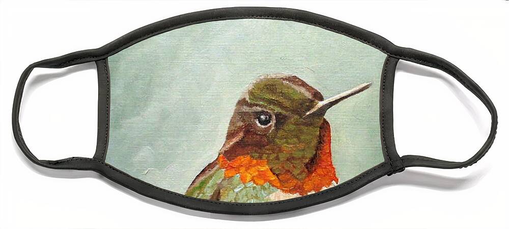 Ruby-throated Hummingbird Face Mask featuring the painting Male Ruby-throated Hummingbird by Angeles M Pomata