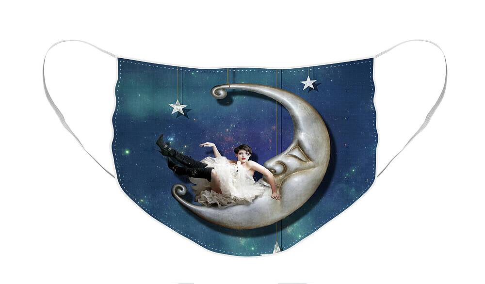 Moon Face Mask featuring the digital art Paper Moon by Linda Lees