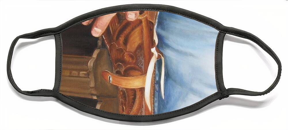 Cowboy Face Mask featuring the painting At the Ready by Lori Brackett