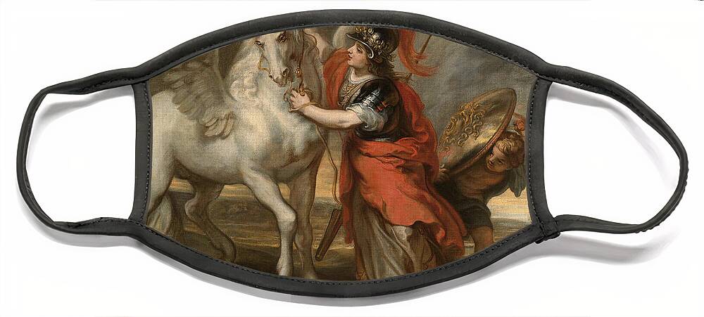Theodoor Van Thulden Face Mask featuring the painting Athena and Pegasus by Theodoor van Thulden