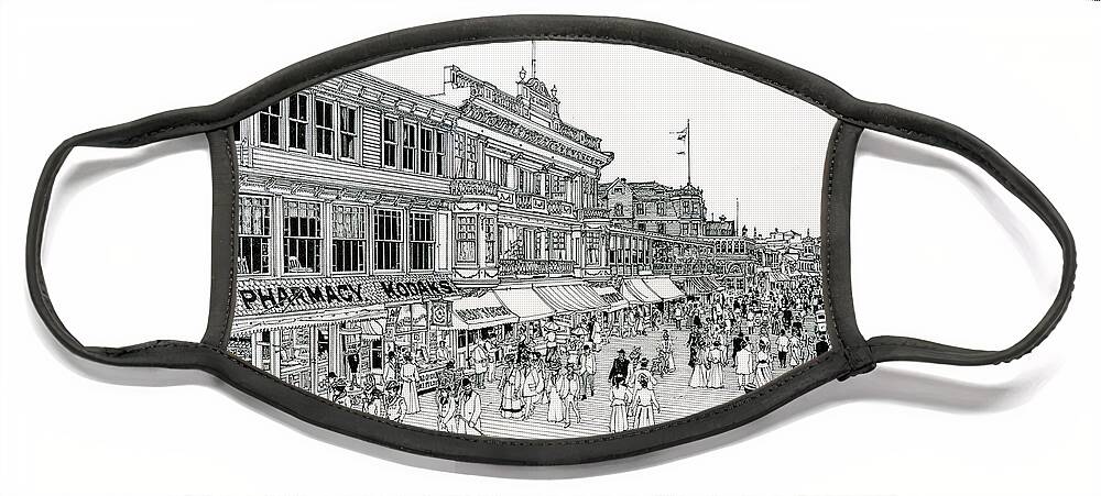 America 1900 Face Mask featuring the drawing Atlantic City Boardwalk 1900 by Ira Shander