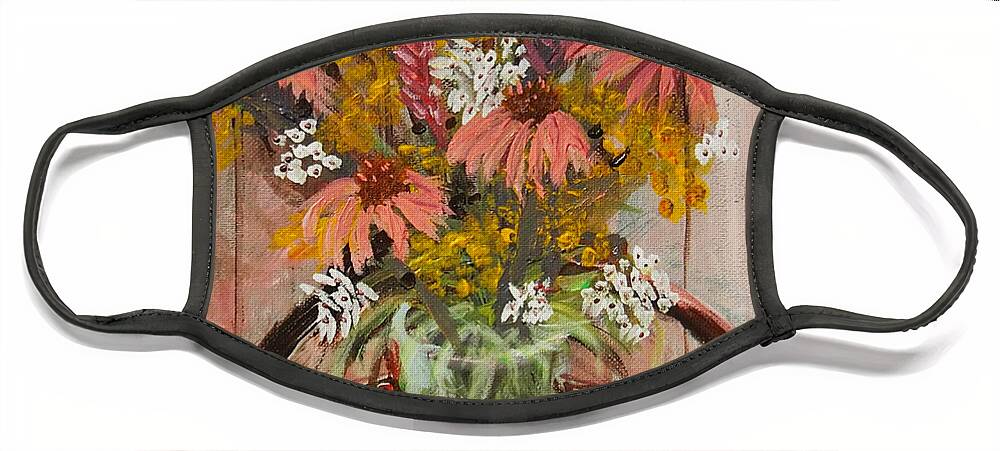  Face Mask featuring the painting August Flowers by Francois Lamothe