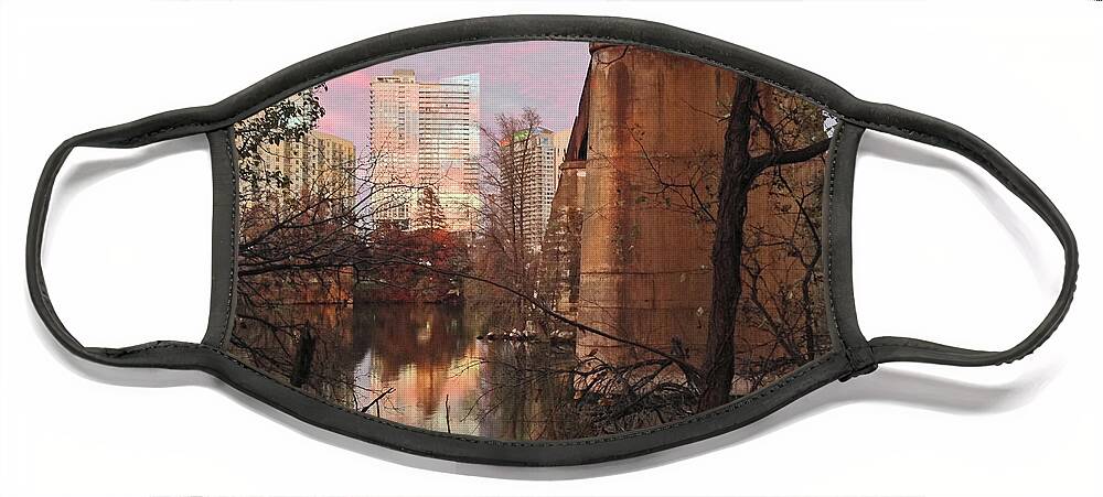 Triptych Face Mask featuring the photograph Austin Hike and Bike Trail - Train Trestle 1 Sunset Triptych Middle by Felipe Adan Lerma