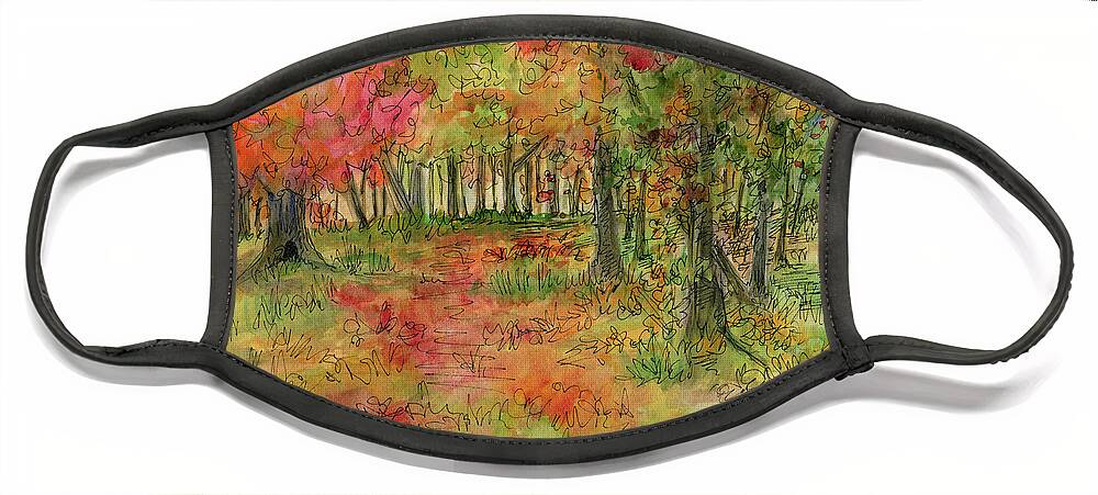 Watercolor Face Mask featuring the drawing Autumn Forest Watercolor Illustration by Laurie Rohner
