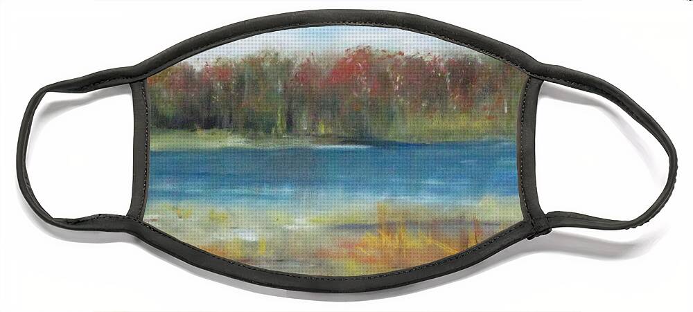 Pastel Face Mask featuring the painting Autumn On The Maurice River by Paula Pagliughi