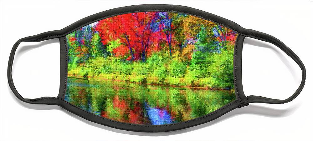 Dorset Ontario Face Mask featuring the digital art Autumn Reflections by Leslie Montgomery