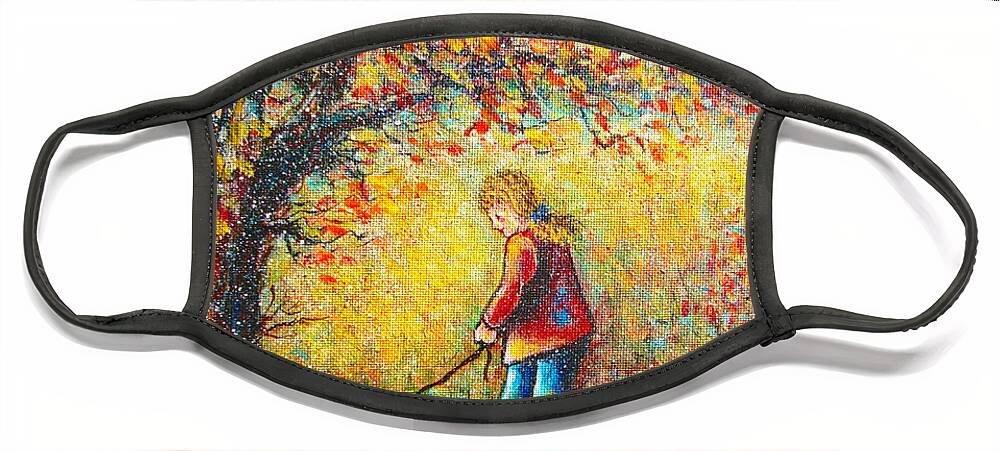 Landscape Face Mask featuring the painting Autumn Walk by Natalie Holland